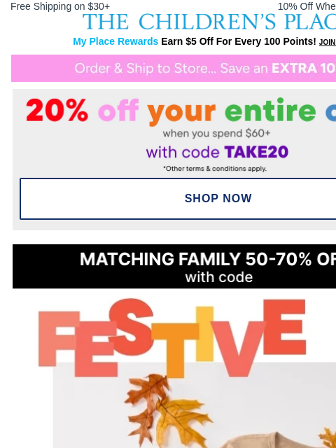 childrensplace newsletter: Thankful for Comfy Tees + PJs now 50-70% OFF 🧡