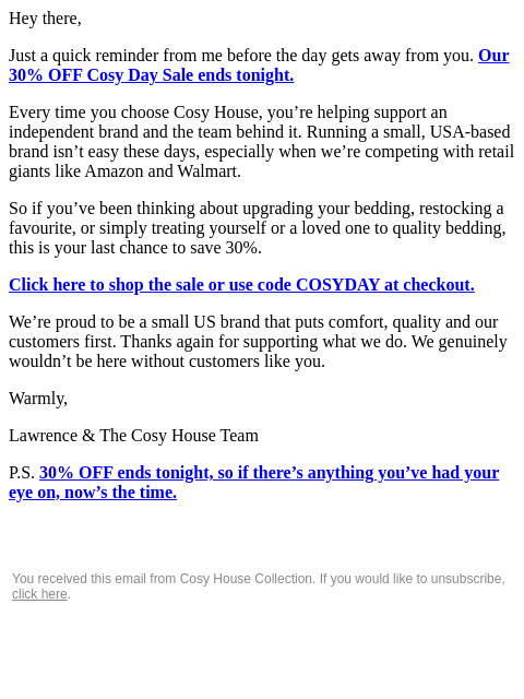 cosyhousecollection newsletter: RE: it ends tonight
