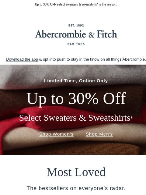 abercrombie newsletter: It's cozy in here.