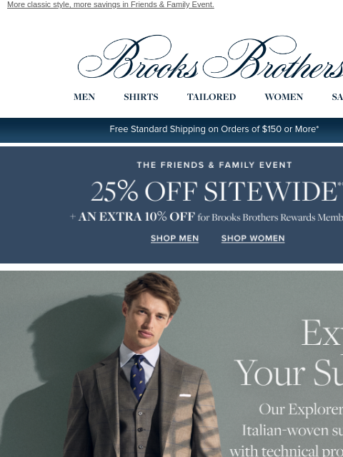 brooksbrothers newsletter: 25% off Explorer suits, shirts 3 for $229 + extra ...