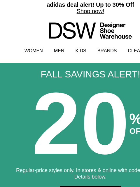 dsw newsletter: 20% off ends tonight!