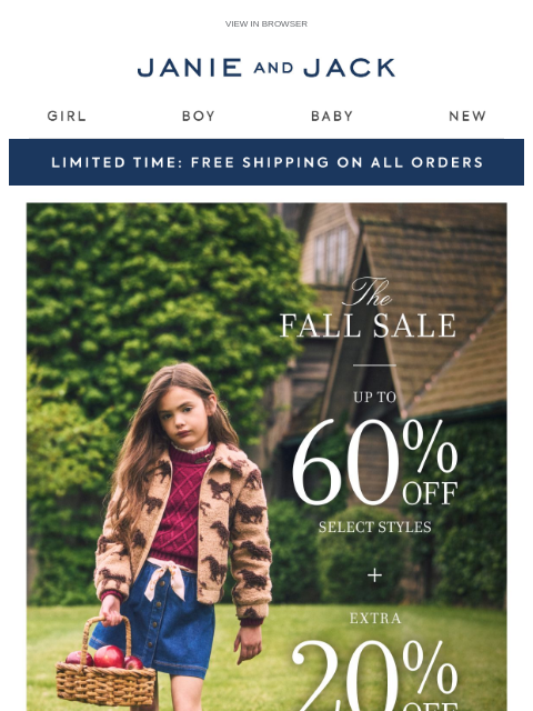 janieandjack newsletter: Free shipping + extra 20% off equestrian looks