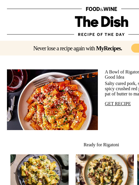 foodandwine newsletter: Rigatoni Amatriciana