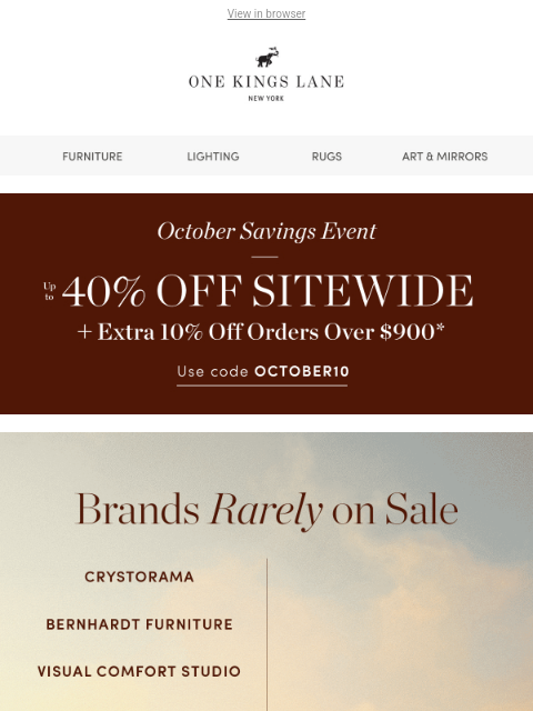 onekingslane newsletter: 🚨 Rarely on Sale: Ralph Lauren Home, Bernhardt Fu...