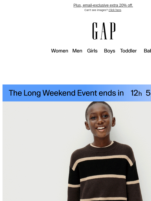 gap newsletter: We're giving you 40–60% off long weekend deals