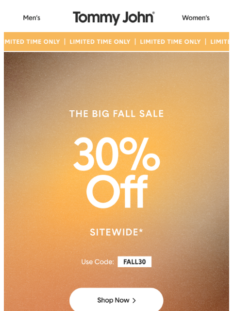 tommyjohn newsletter: Your Fall Comfort Rotation, 30% Off