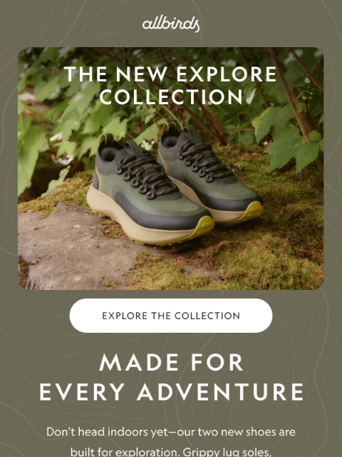 allbirds newsletter: Two New Styles—Made For Exploration. 🗺️