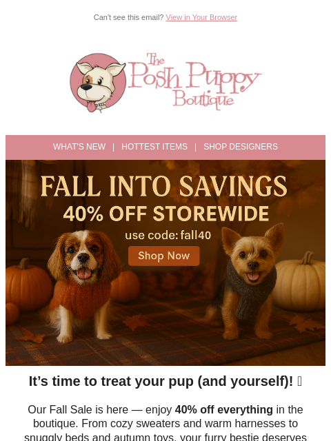 poshpuppyboutique newsletter: 🍂 Fall Into Savings — 40% Off Storewide!