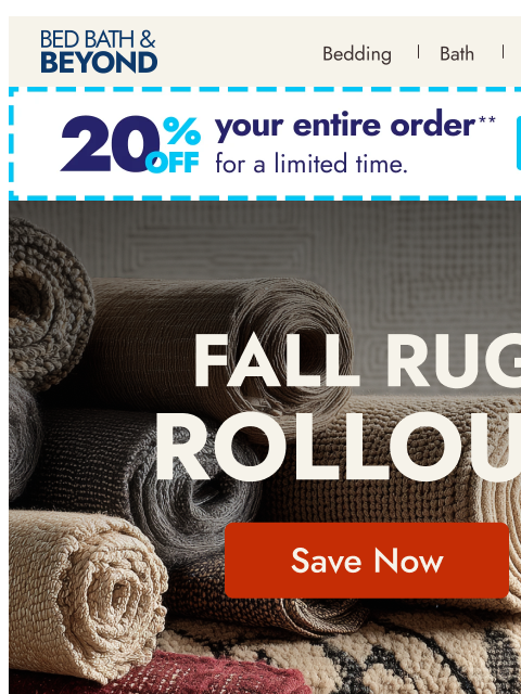 bedbathandbeyond newsletter: Fall Rug Rollout 🍁 Up to 60% Off