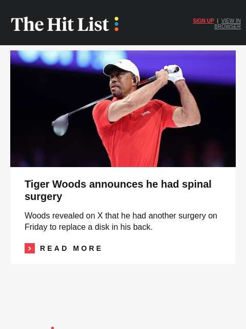 golfdigest newsletter: Tiger's chronicles of pain