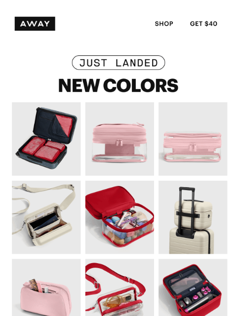 awaytravel newsletter: New accessory and bag shades 🍒💗🤍