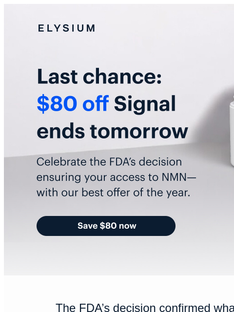 elysiumhealth newsletter: ⏰ Final hours: Save $80 on Signal before it ends