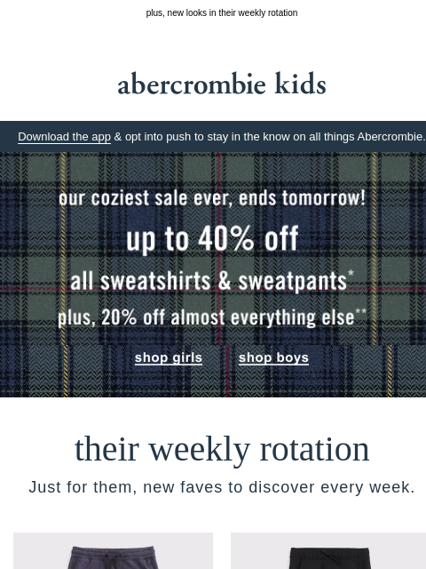 abercrombie newsletter: up to 40% OFF all sweats won’t last long…