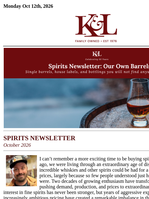 klwines newsletter: K&L Newsletter: Our Exclusive Spirits Barrels
