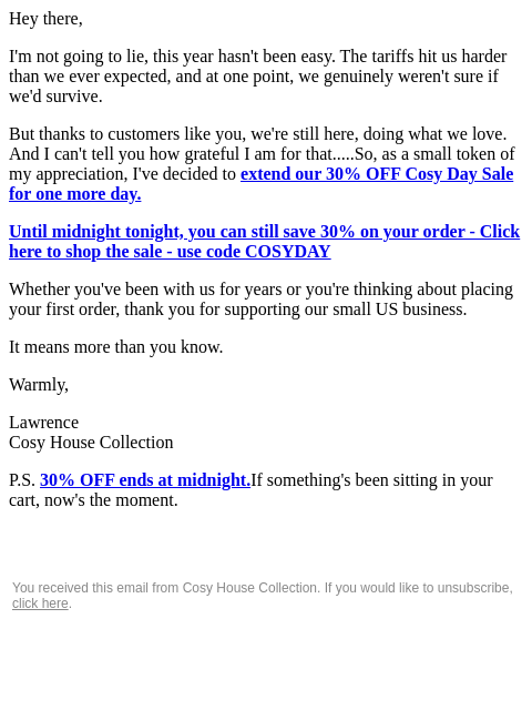 cosyhousecollection newsletter: RE: I'm extending the sale