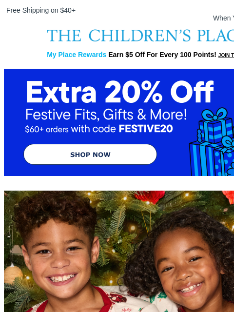 childrensplace newsletter: 40% OFF Matching Holiday PJs! 🎄