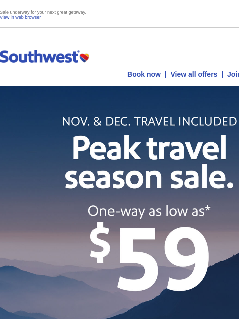 southwest newsletter: Big $59 sale! Travel season special.