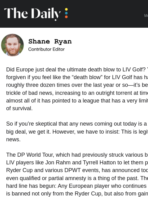 golfdigest newsletter: Did Europe just deal the ultimate death blow to LI...