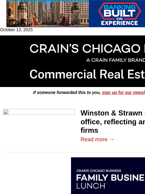 crainalerts newsletter: Winston & Strawn plants flag in River North