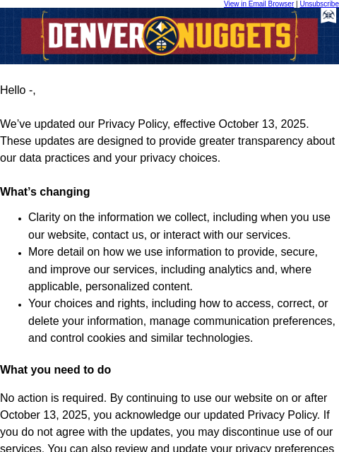 thedenvernuggets newsletter: We have updated our Privacy Policy
