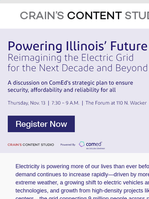 craincontentstudio newsletter: [FREE EVENT] Join ComEd to Learn about the Future ...