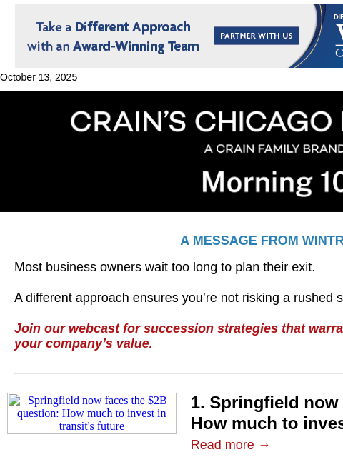 crainalerts newsletter: Springfield's $2B question