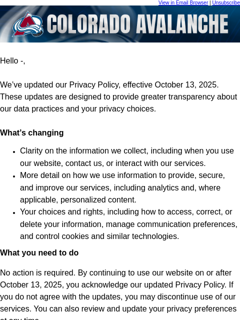 thecoloradoavalanche newsletter: We have updated our Privacy Policy