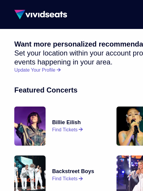 vividseats newsletter: Your National Ticket Update
