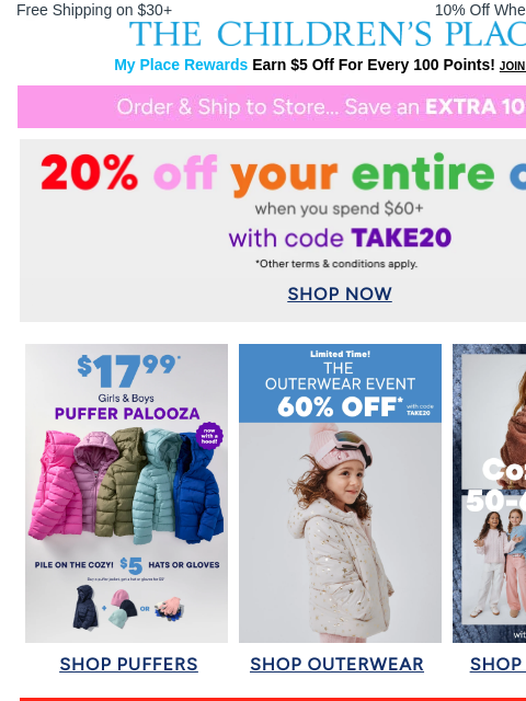 childrensplace newsletter: Cozy up to 50-60% OFF active sets, sweaters & boot...