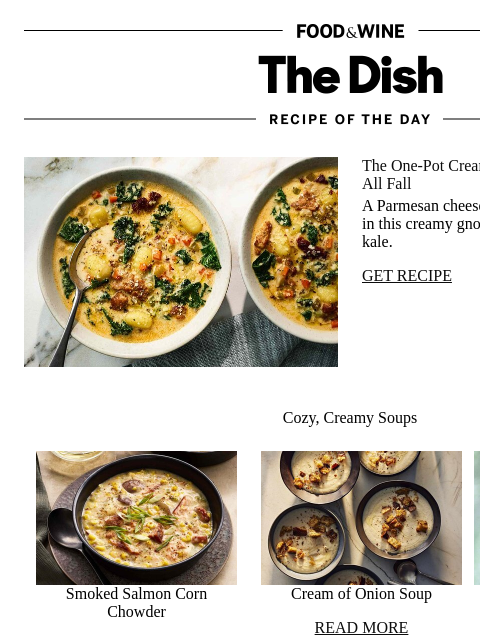foodandwine newsletter: Creamy Gnocchi Soup