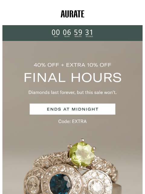 auratenewyork newsletter: FINAL HOURS: 40% OFF + 10% OFF