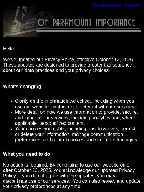 kroenkeentertainment newsletter: We have updated our Privacy Policy