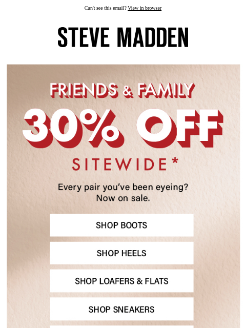 stevemadden newsletter: All Pairs. All Places. All 30% off.