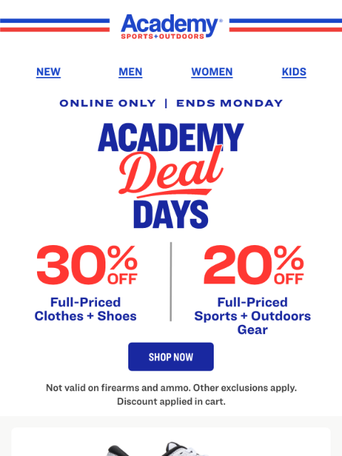 academy newsletter: LAST DAY ⏳ 30% OFF Clothes + Shoes | 20% OFF Sport...