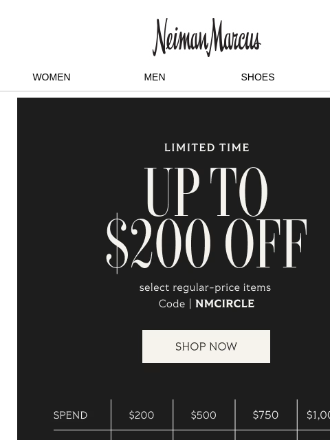 neimanmarcus newsletter: ENDS TONIGHT: Up to $200 off