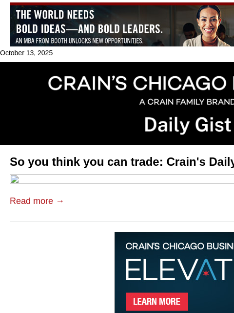 crainalerts newsletter: So you think you can trade: Crain's Daily Gist pod...