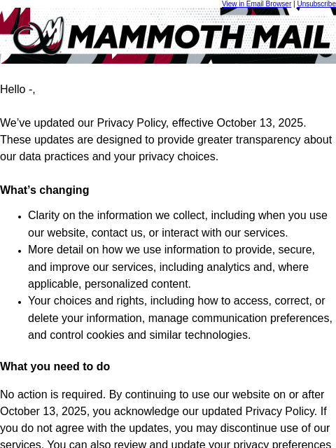 thecoloradomammoth newsletter: We have updated our Privacy Policy