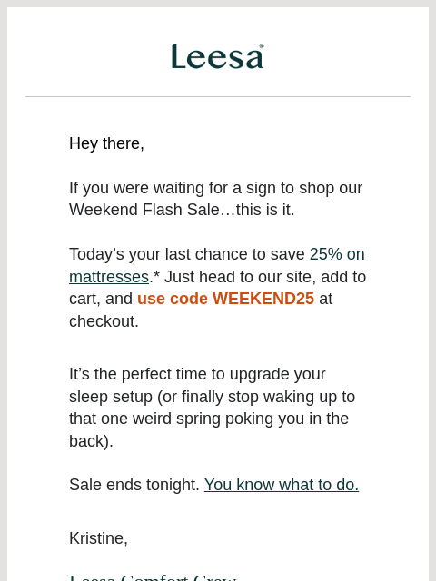 leesasleep newsletter: Don’t sleep on this, 25% off ends tonight*