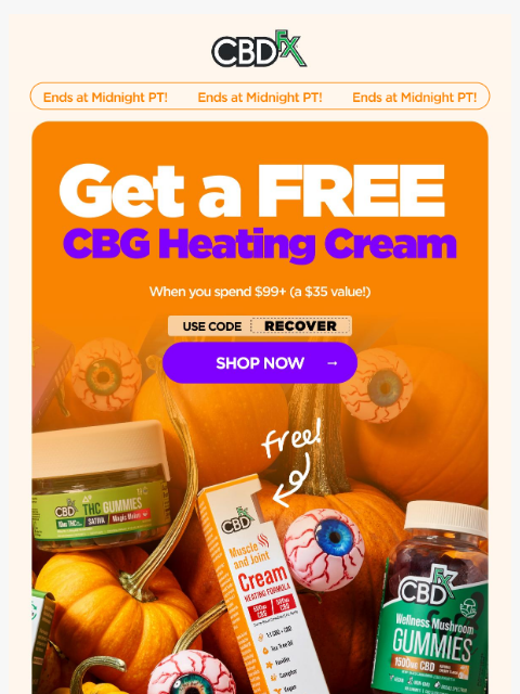 cbdfx newsletter: Last Chance: FREE CBG Muscle & Joint Cream w/quali...