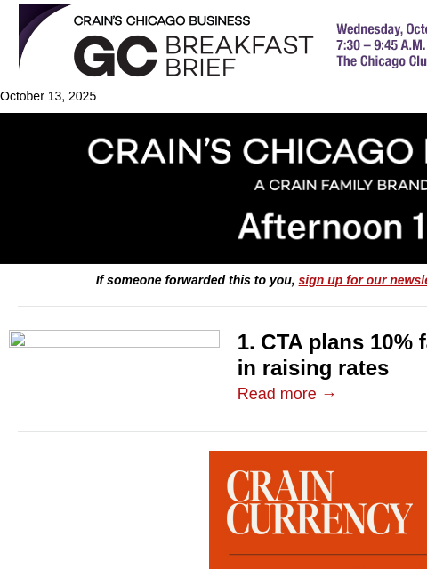 crainalerts newsletter: CTA fare hike comes into focus