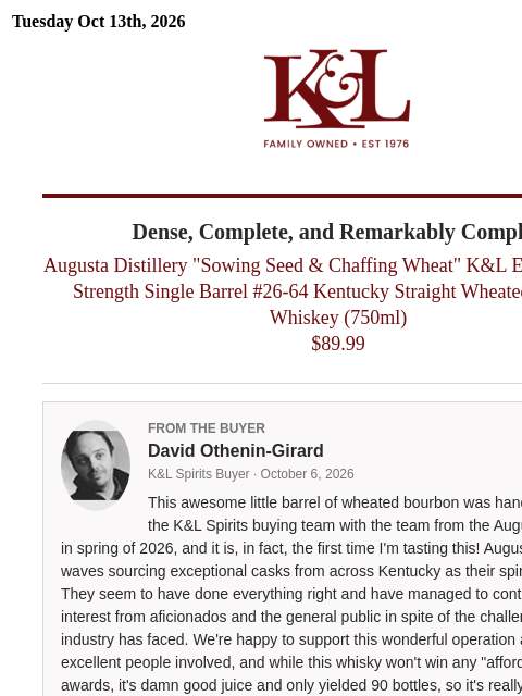 klwines newsletter: K&L Exclusive Debut: Augusta Cask Strength Single ...