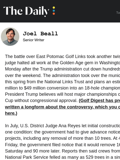 golfdigest newsletter: Chaos at Trump DC Course