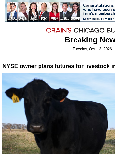 crainalerts newsletter: NYSE's owner eyes livestock futures -- a challenge...