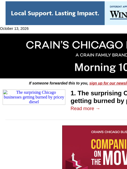 crainalerts newsletter: The Chicago businesses burned by diesel prices