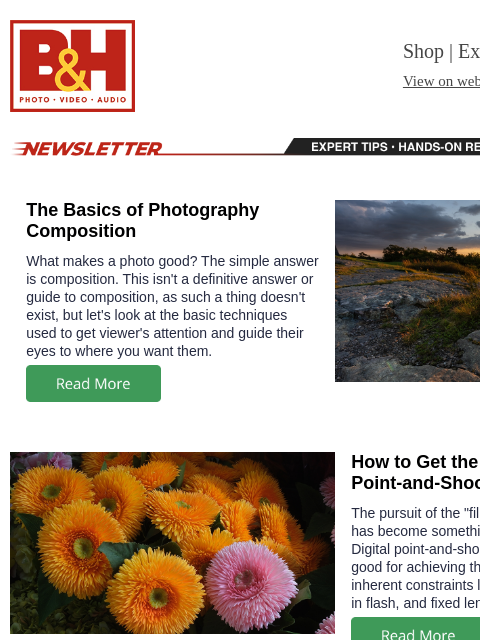 bhphotovideo newsletter: Photo Composition Basics, Getting the "Film" Look,...