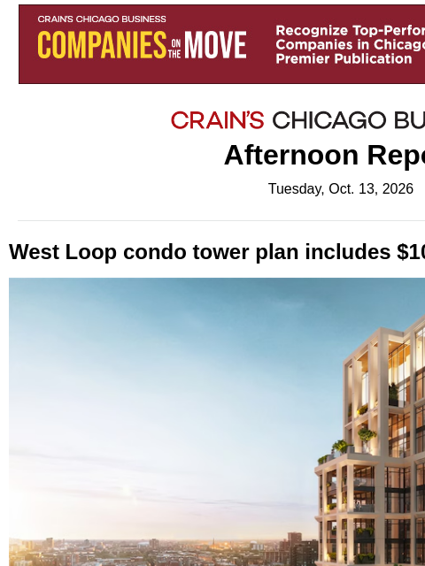 crainalerts newsletter: West Loops penthouse tests a new ceiling
