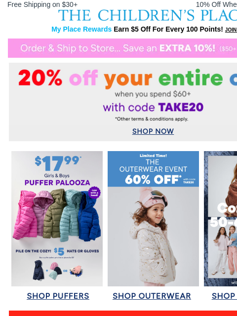 childrensplace newsletter: 🆕 Extra 20% OFF code - Take on the savings!