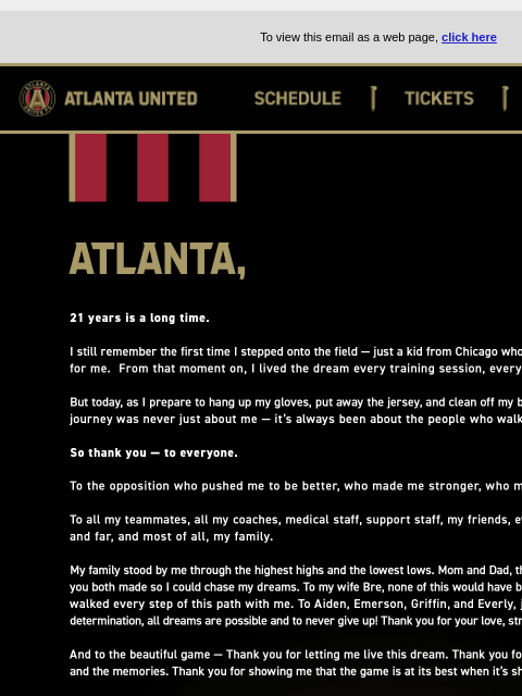 atlutd newsletter: Thank You From Our Captain