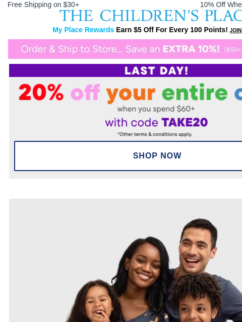 childrensplace newsletter: 50-70% off Fam PJs for Every Holiday 🎄🦃🎃