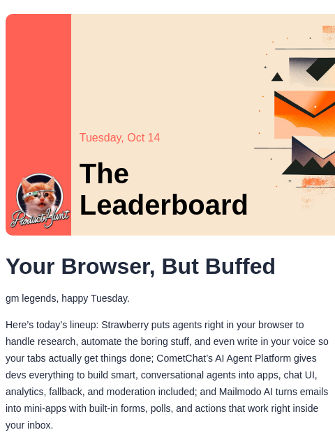 producthunt newsletter: 😸 Self-driving browser
